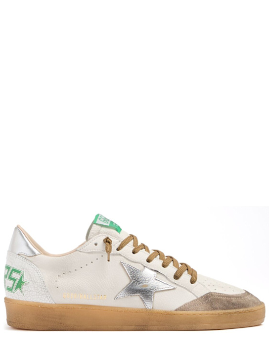 Golden Goose: Ballstar laminated leather sneakers - 白色/米黄色 - men_0 | Luisa Via Roma