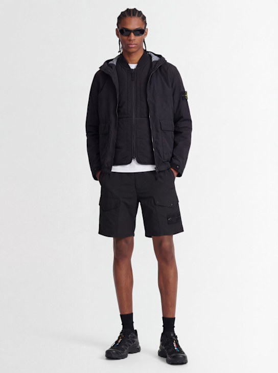 Stone Island: Logo patch nylon short parka - Black - men_1 | Luisa Via Roma