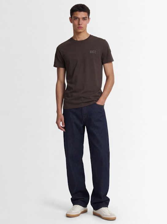 Moncler: Logo cotton jersey t-shirt - 棕色 - men_1 | Luisa Via Roma