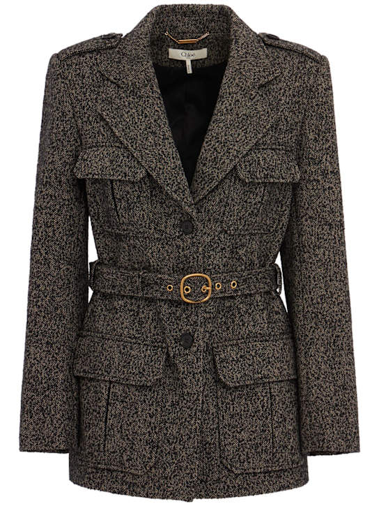 Chloé: 羊毛混纺军风夹克 - 米黄色/黑色 - women_0 | Luisa Via Roma