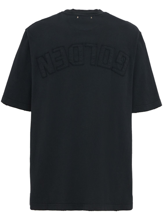 Golden Goose: Relaxed cotton jersey t-shirt - Washed Black - men_1 | Luisa Via Roma
