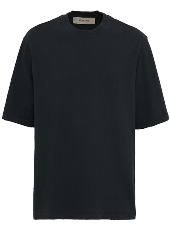 Golden Goose: Relaxed cotton jersey t-shirt - Washed Black - men_0 | Luisa Via Roma