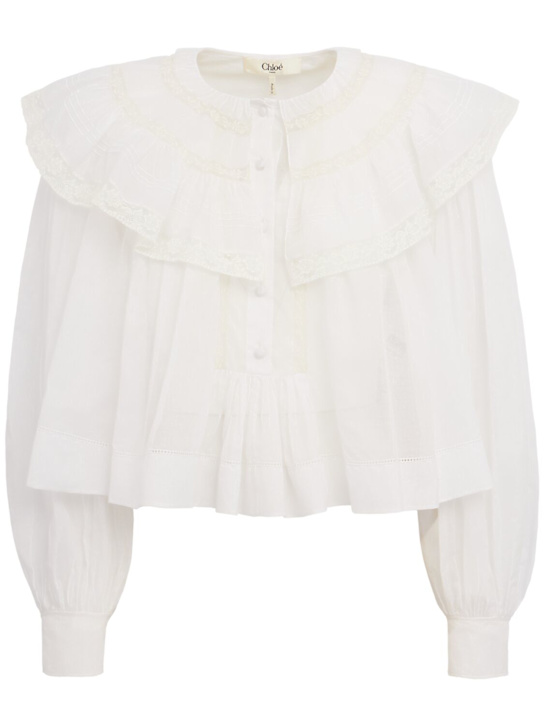 Chloé: 轻薄棉质薄纱衬衫 - 白色 - women_0 | Luisa Via Roma