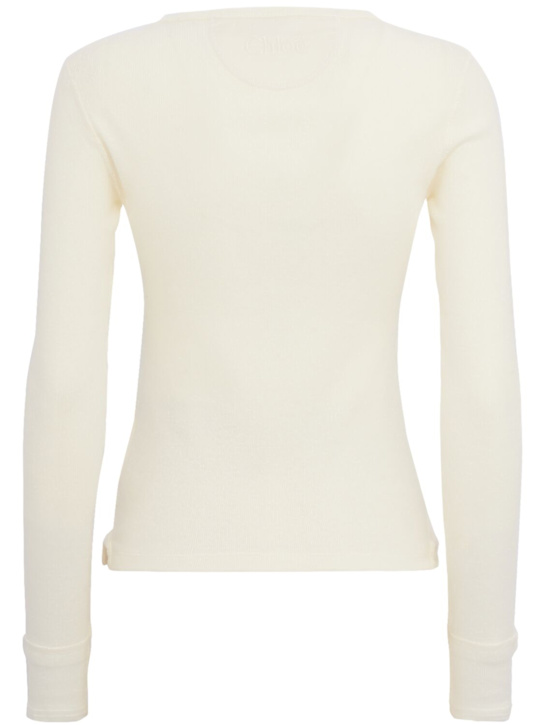 Chloé: 罗纹棉质针织长袖上衣 - 白色 - women_1 | Luisa Via Roma