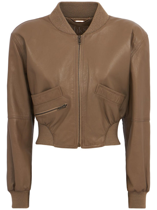 Chloé: Cropped leather jacket - Beige - women_0 | Luisa Via Roma