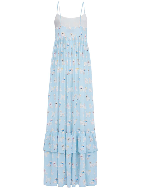 Fiorucci: Poodle print ruffled maxi dress - 蓝色/多色 - women_1 | Luisa Via Roma