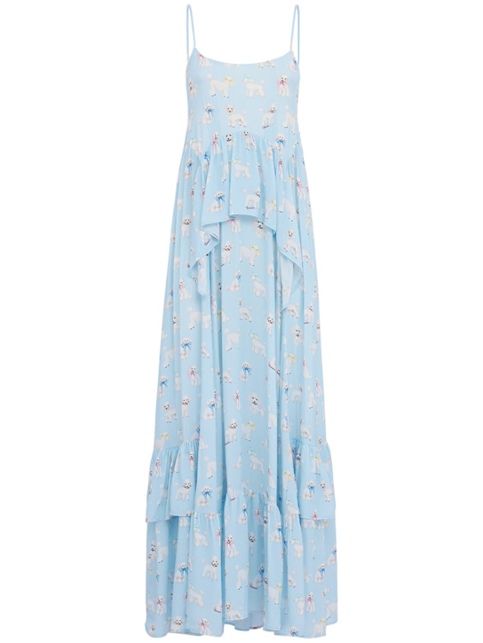 Fiorucci: Poodle print ruffled maxi dress - 蓝色/多色 - women_0 | Luisa Via Roma