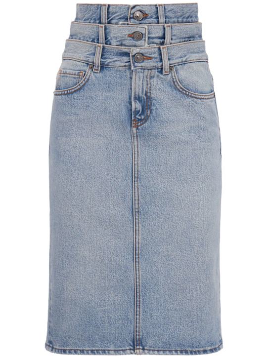 Fiorucci: Triple-layer denim mini skirt - 蓝色 - women_0 | Luisa Via Roma