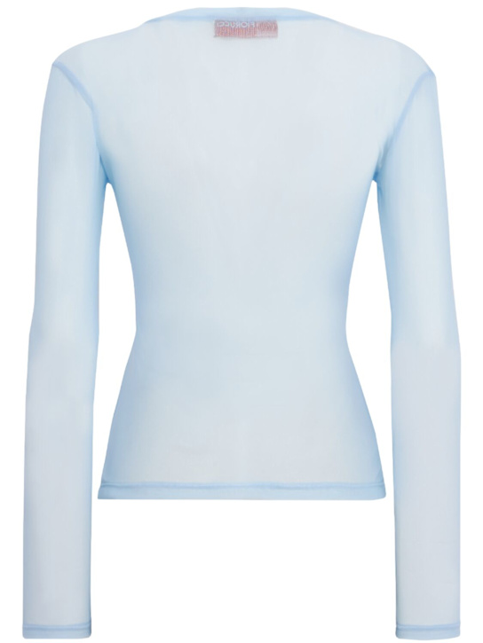 Fiorucci: Poodle print long sleeve tulle top - Azul/Multi - women_1 | Luisa Via Roma