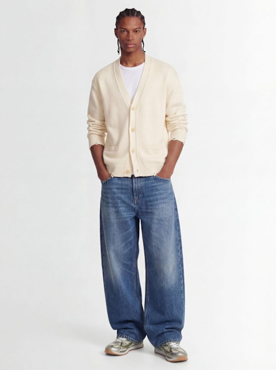 Laneus: Knitted cotton boxy fit cardigan - Gris Hielo - men_1 | Luisa Via Roma