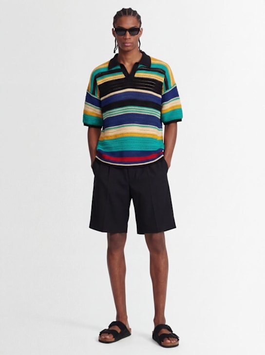 Laneus: Striped knit cotton polo shirt - Multicolor - men_1 | Luisa Via Roma