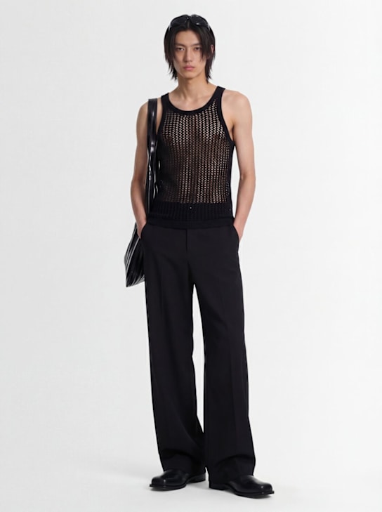 Louis Gabriel Nouchi: Fishnet linen & cotton tank top - Black - men_1 | Luisa Via Roma