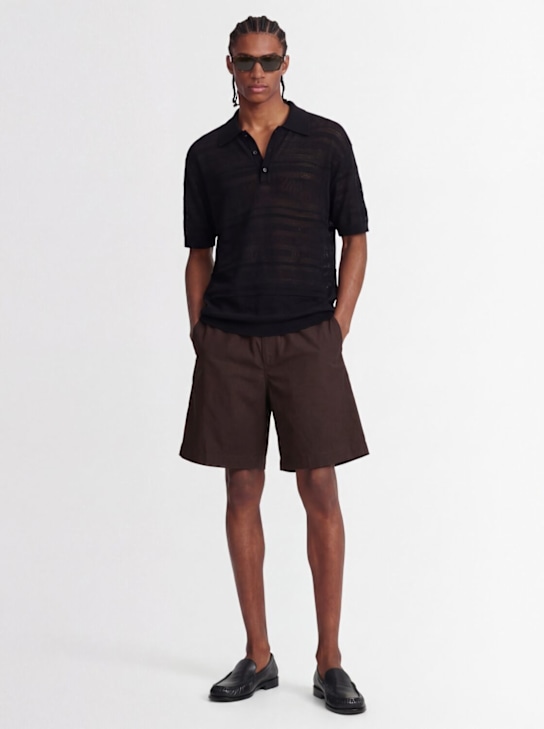 Laneus: Viscose blend polo shirt - Noir - men_1 | Luisa Via Roma