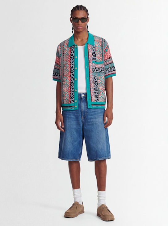 Laneus: 棉混纺针织短袖衬衫 - 翠绿色 - men_1 | Luisa Via Roma