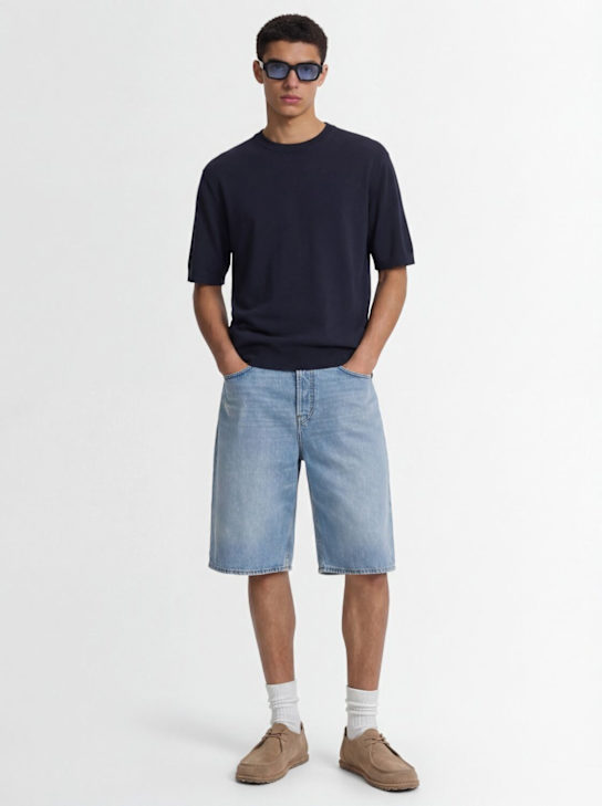 Laneus: Knitted cotton t-shirt - Blu Navy - men_1 | Luisa Via Roma