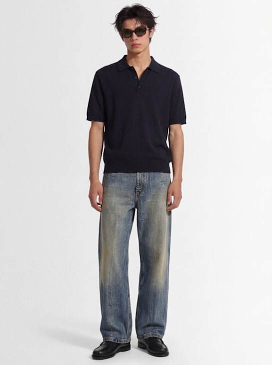 Laneus: Knitted cotton polo shirt - Dunkelblau - men_1 | Luisa Via Roma