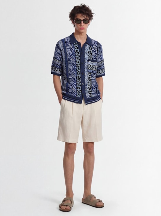 Laneus: 棉混纺针织短袖衬衫 - 蓝色 - men_1 | Luisa Via Roma