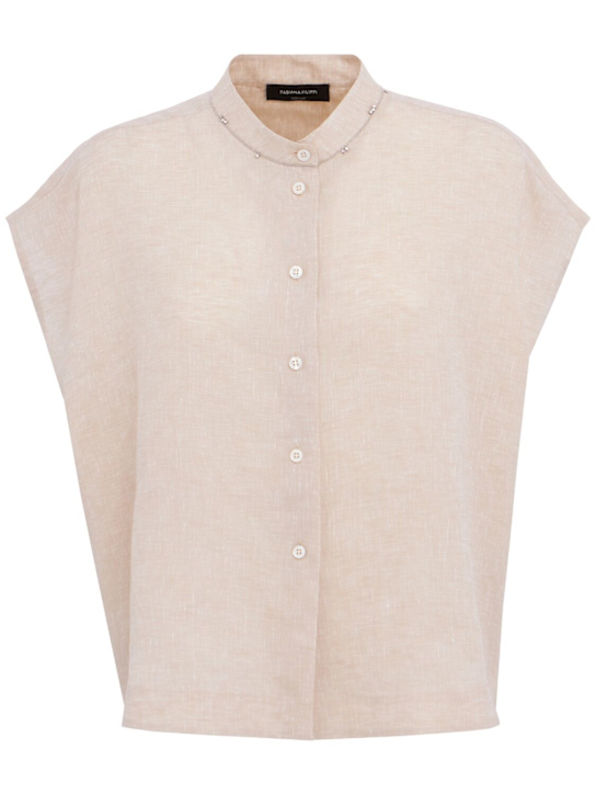 Fabiana Filippi: Sleeveless linen shirt w/ embroidery - Beige - women_0 | Luisa Via Roma