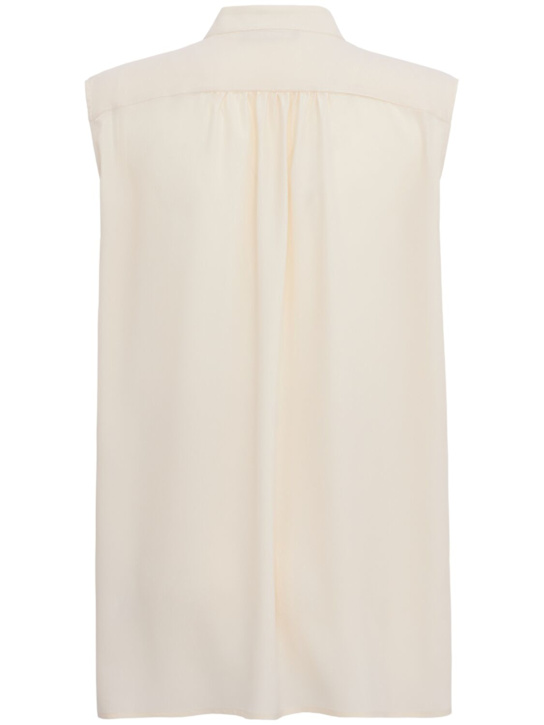 Fabiana Filippi: Crepe de chine long top w/ lace trim - 白色 - women_1 | Luisa Via Roma