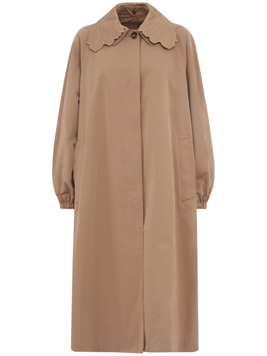 Fabiana Filippi: Long trench coat w/ embroidered collar - 棕色 - women_0 | Luisa Via Roma