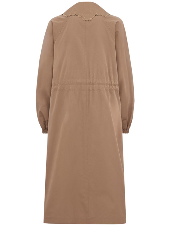 Fabiana Filippi: Long trench coat w/ embroidered collar - 棕色 - women_1 | Luisa Via Roma