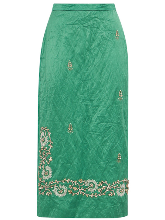 Erdem: Textured satin midi pencil skirt - グリーン/マルチカラー - women_0 | Luisa Via Roma