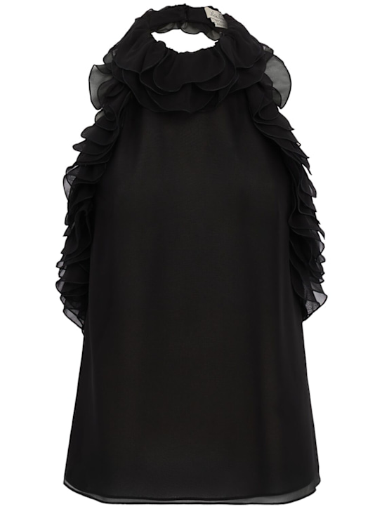 LUISA SPAGNOLI: Benestare sheer silk top - 黑色 - women_0 | Luisa Via Roma
