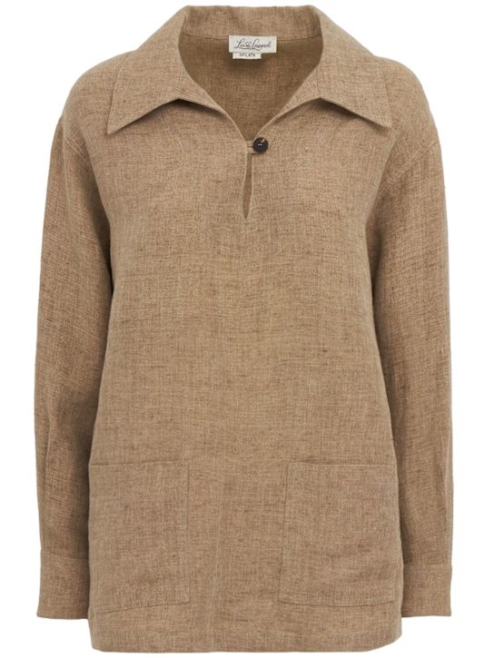 LUISA SPAGNOLI: Basilare linen polo sweater - ベージュ - women_0 | Luisa Via Roma