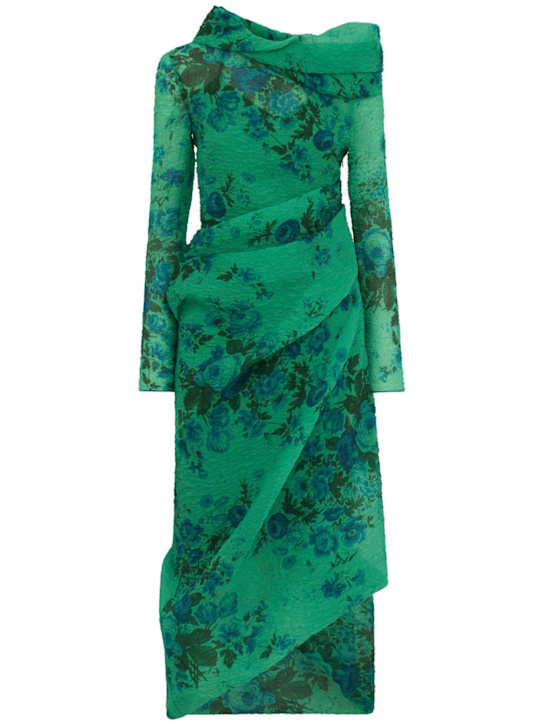 Erdem: Printed organza midi dress - 海洋绿 - women_0 | Luisa Via Roma