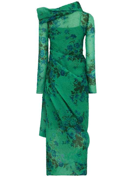 Erdem: Printed organza midi dress - 海洋绿 - women_1 | Luisa Via Roma
