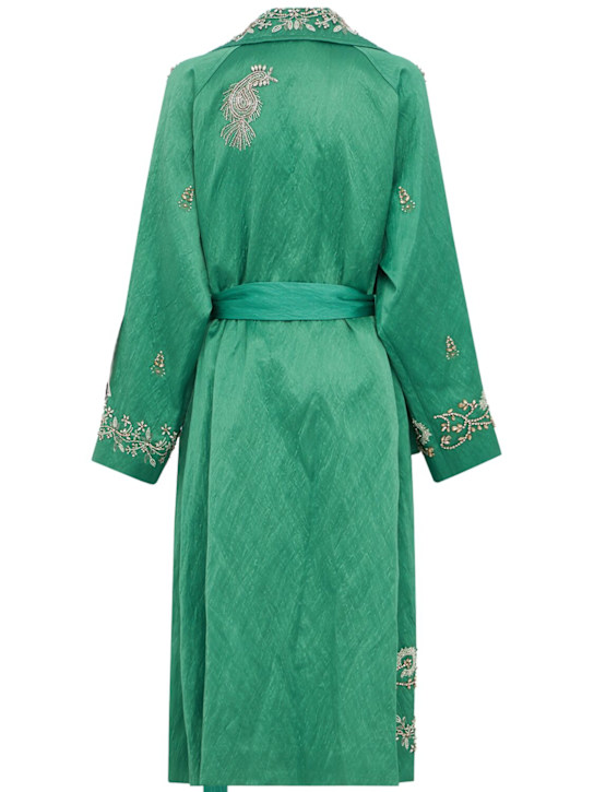 Erdem: Embellished textured satin trench coat - 绿色/多色 - women_1 | Luisa Via Roma