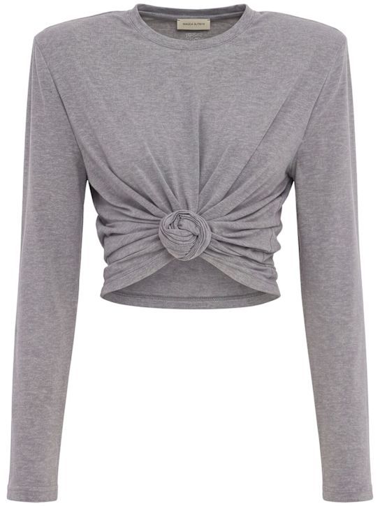 Magda Butrym: Draped top w/rose detail - Grey - women_0 | Luisa Via Roma