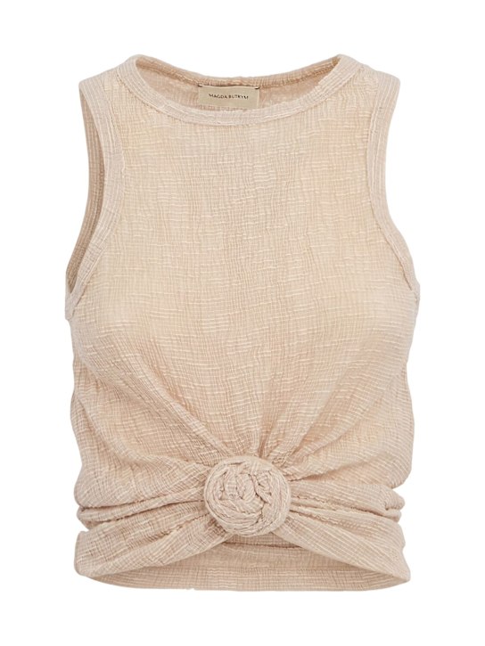 Magda Butrym: 带有玫瑰细节的垂褶上衣 - 米黄色 - women_0 | Luisa Via Roma