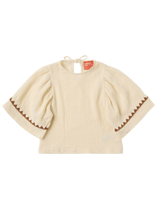 Morning Mess Therapy: Embroidered cotton t-shirt - 米黄色 - kids-girls_0 | Luisa Via Roma