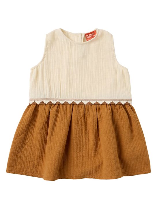 Morning Mess Therapy: Double cotton dress - 棕色/米黄色 - kids-girls_0 | Luisa Via Roma