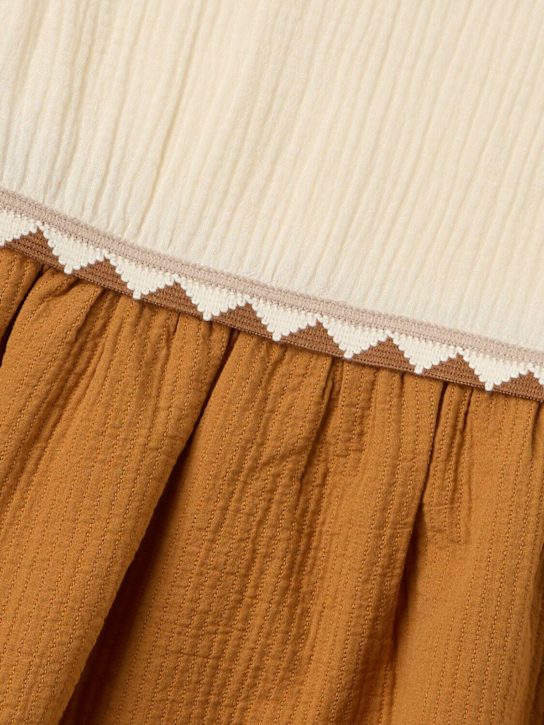 Morning Mess Therapy: Double cotton dress - 棕色/米黄色 - kids-girls_1 | Luisa Via Roma