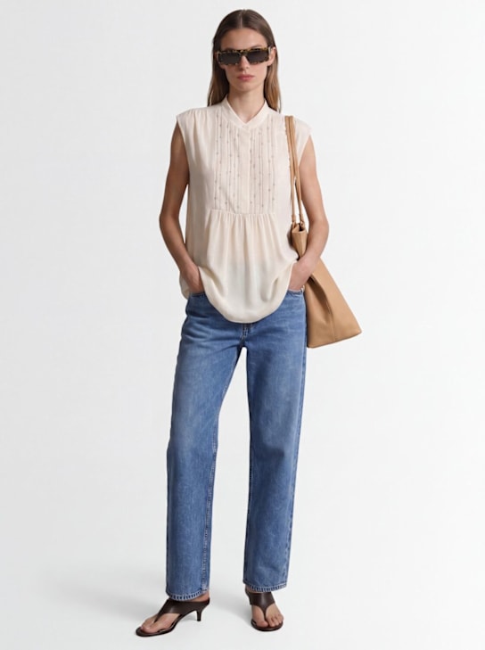 Fabiana Filippi: 蕾丝饰边双绉长款上衣 - 白色 - women_1 | Luisa Via Roma