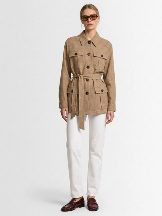 LUISA SPAGNOLI: Viadana buttoned linen jacket - 米黄色 - women_1 | Luisa Via Roma