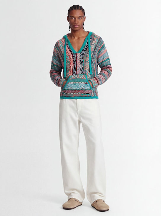Laneus: Knitted cotton blend hoodie - Emerald - men_1 | Luisa Via Roma