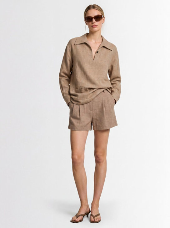 LUISA SPAGNOLI: Alloggio linen shorts - 米黄色 - women_1 | Luisa Via Roma