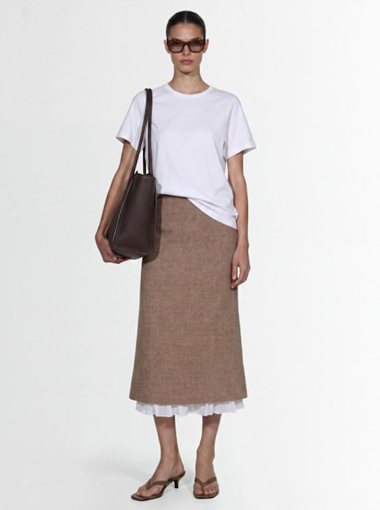 LUISA SPAGNOLI: Trionfo linen midi skirt - 米黄色/白色 - women_1 | Luisa Via Roma