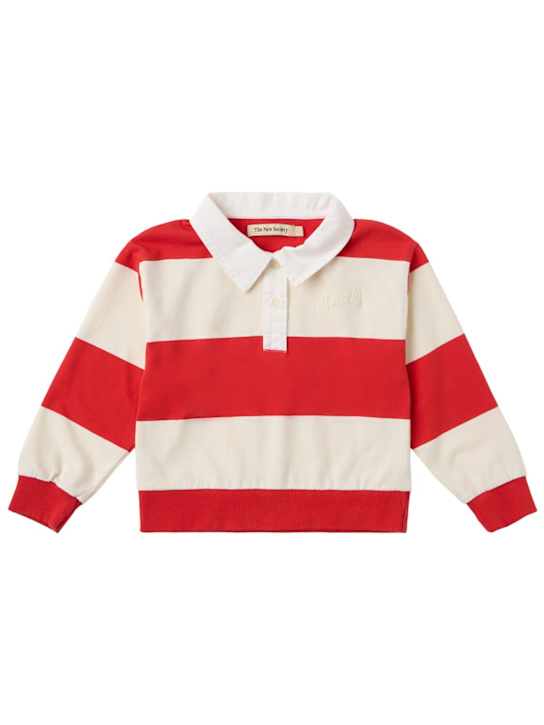 The New Society: Striped cotton polo sweatshirt - 红色/白色 - kids-boys_0 | Luisa Via Roma