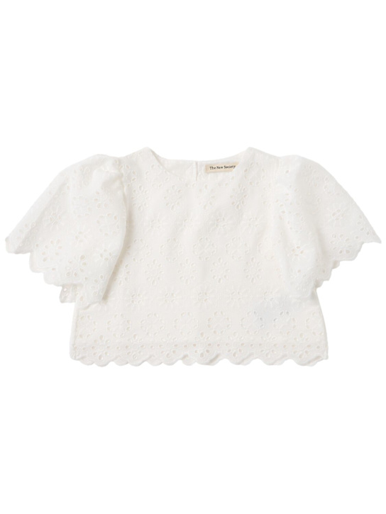 The New Society: Cotton blend t-shirt - 米白色 - kids-girls_0 | Luisa Via Roma