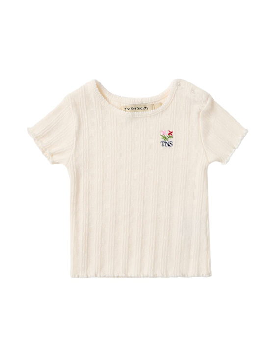 The New Society: Printed cotton blend t-shirt - 米黄色 - kids-girls_0 | Luisa Via Roma
