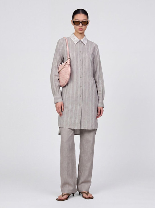 Erdem: Ditsy striped cotton long sleeve dress - Grey/Multi - women_1 | Luisa Via Roma