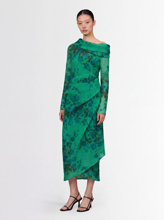 Erdem: 印花欧根纱迷笛连衣裙 - 海洋绿 - women_1 | Luisa Via Roma