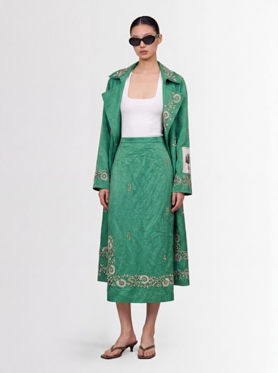 Erdem: 饰面纹理缎面铅笔裙 - 绿色/多色 - women_1 | Luisa Via Roma