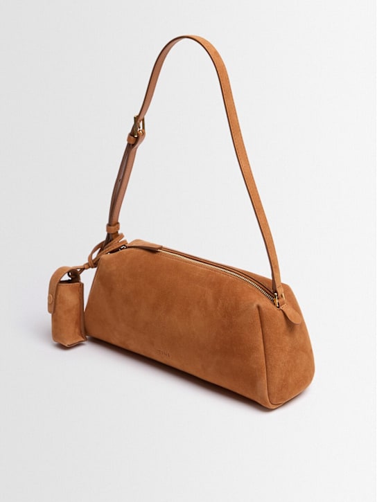 Time: Elongated suede shoulder bag - Kamelhaarfarben - women_1 | Luisa Via Roma