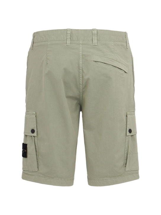 Stone Island: Logo cotton slim shorts - 鼠尾草色 - men_1 | Luisa Via Roma