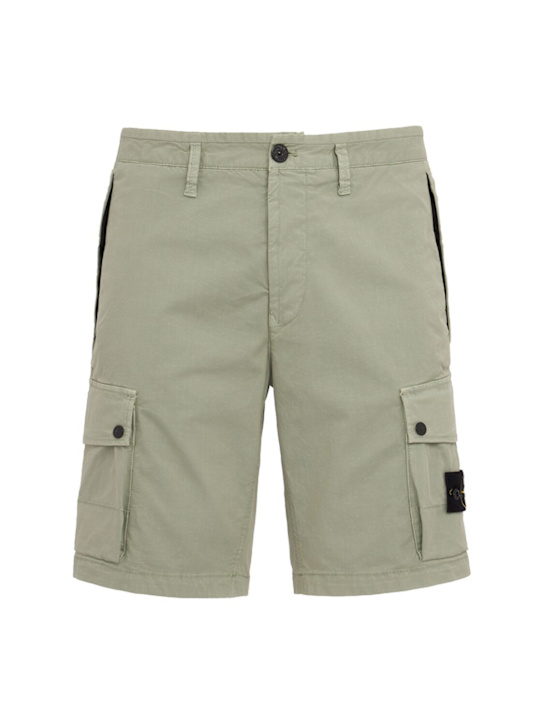Stone Island: Logo cotton slim shorts - 鼠尾草色 - men_0 | Luisa Via Roma